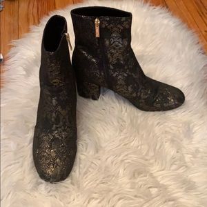 Unisa black with gold patterned ankle booties
